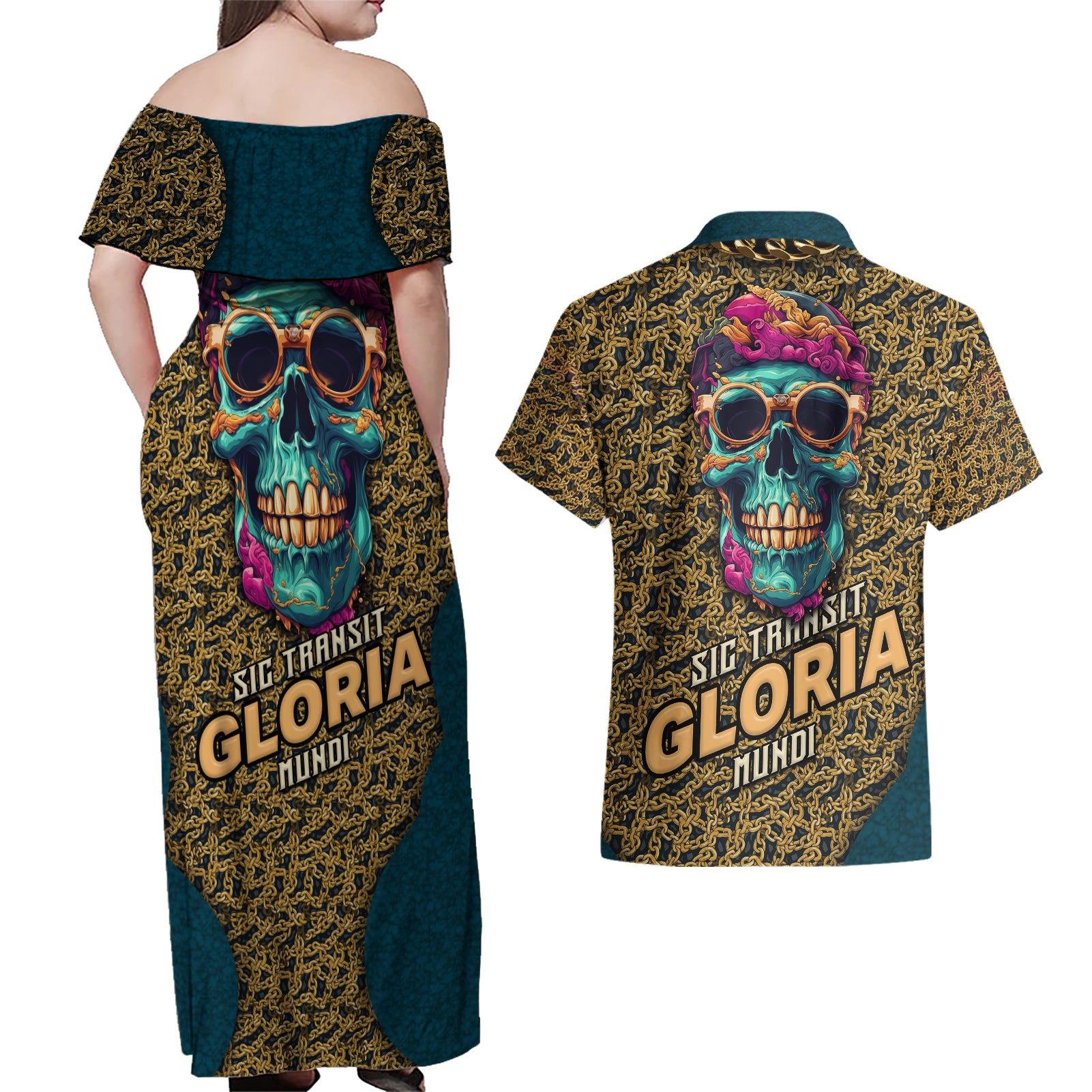 skull-gang-couples-matching-off-shoulder-maxi-dress-and-hawaiian-shirt-sic-transit-gloria-mundi