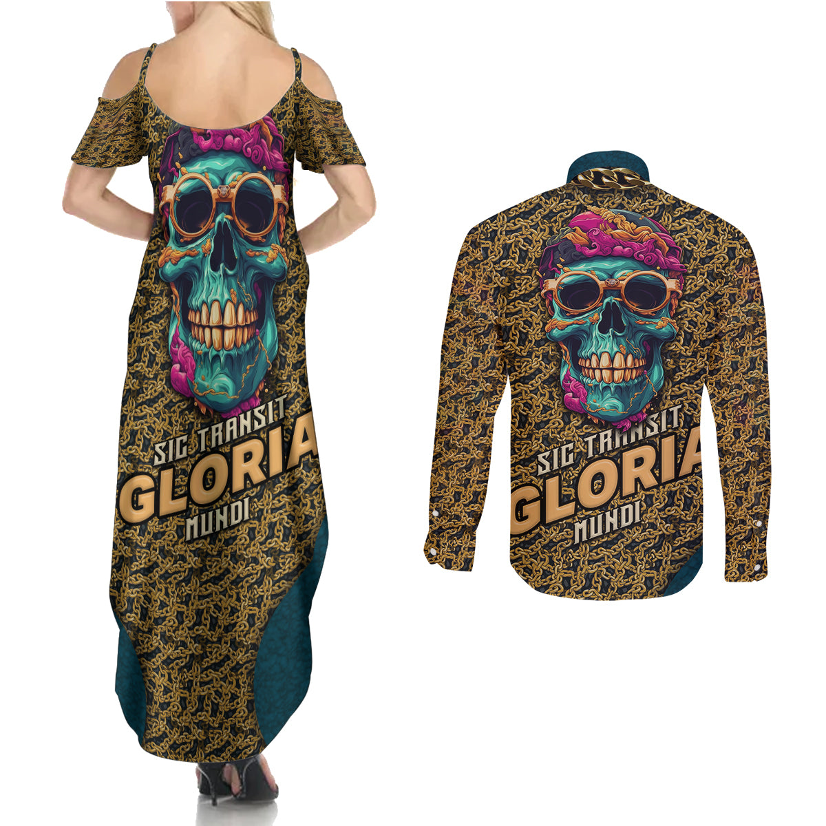 skull-gang-couples-matching-summer-maxi-dress-and-long-sleeve-button-shirts-sic-transit-gloria-mundi