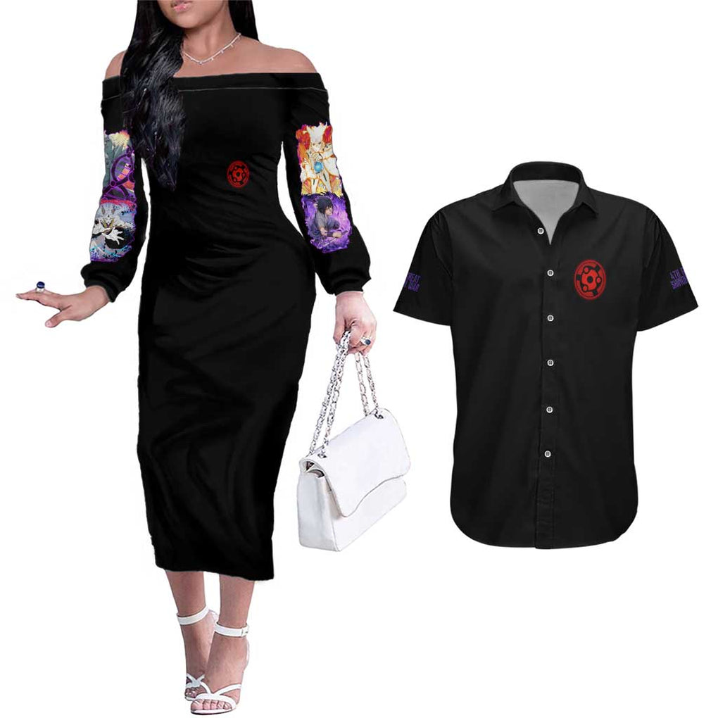 4th Great Shinobi War Naruto Shippuden Couples Matching Off The Shoulder Long Sleeve Dress and Hawaiian Shirt Japan Anime Style