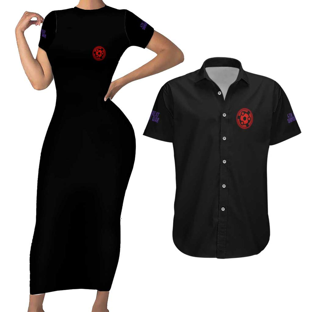 4th Great Shinobi War Naruto Shippuden Couples Matching Short Sleeve Bodycon Dress and Hawaiian Shirt Japan Anime Style