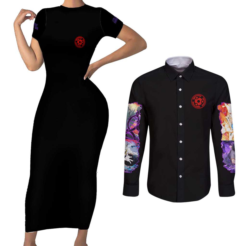 4th Great Shinobi War Naruto Shippuden Couples Matching Short Sleeve Bodycon Dress and Long Sleeve Button Shirt Japan Anime Style