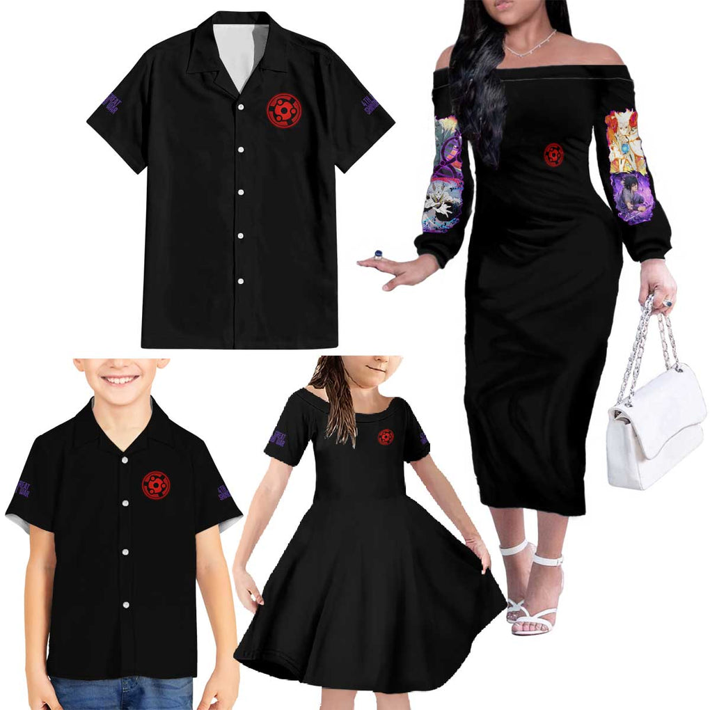 4th Great Shinobi War Naruto Shippuden Family Matching Off The Shoulder Long Sleeve Dress and Hawaiian Shirt Japan Anime Style