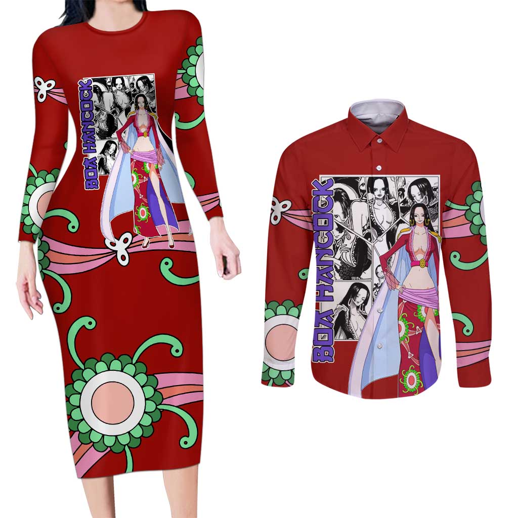 Boa Hancock - One Piece Couples Matching Long Sleeve Bodycon Dress and Long Sleeve Button Shirt Anime Mix Manga Style