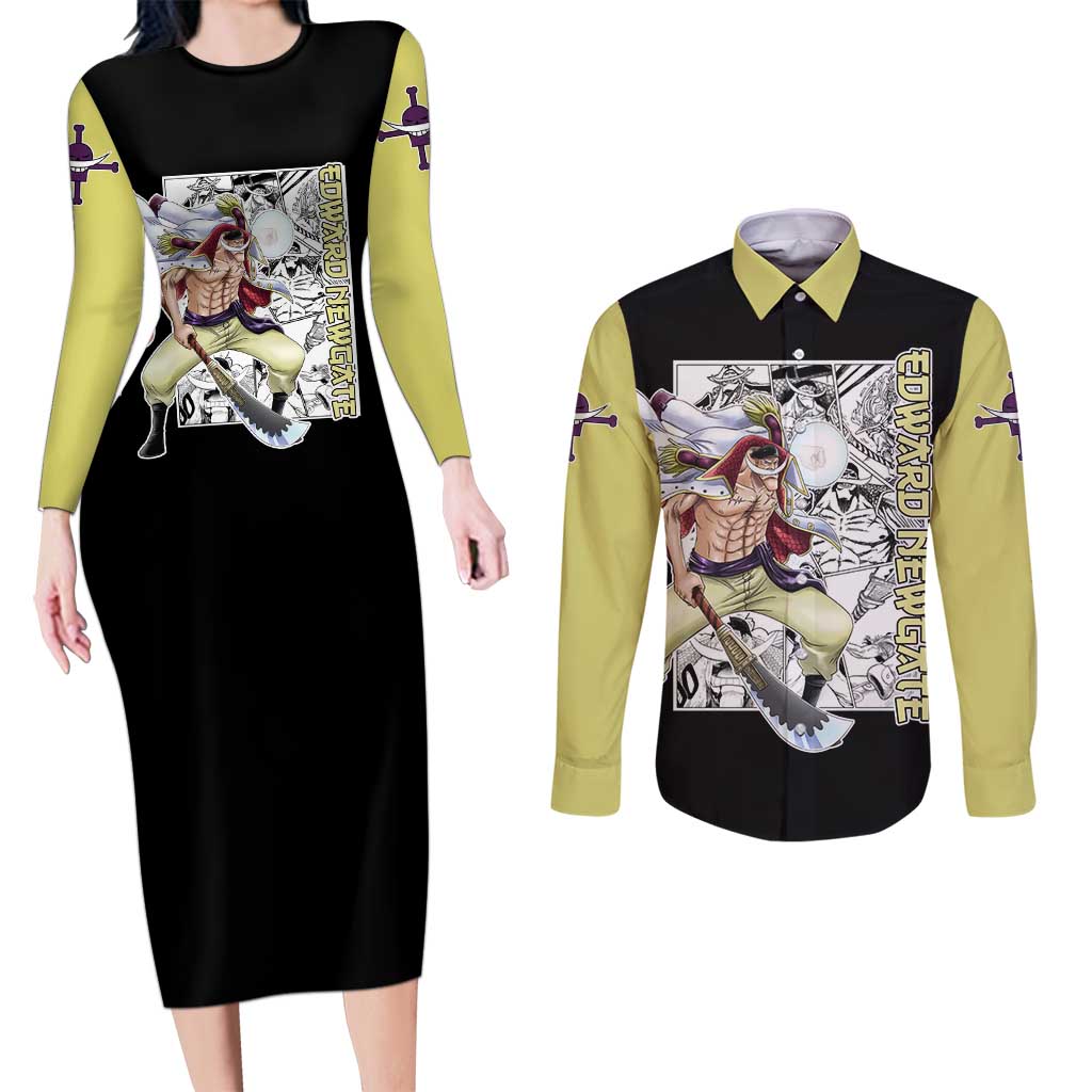 Edward Newgate - One Piece Couples Matching Long Sleeve Bodycon Dress and Long Sleeve Button Shirt Anime Mix Manga Style