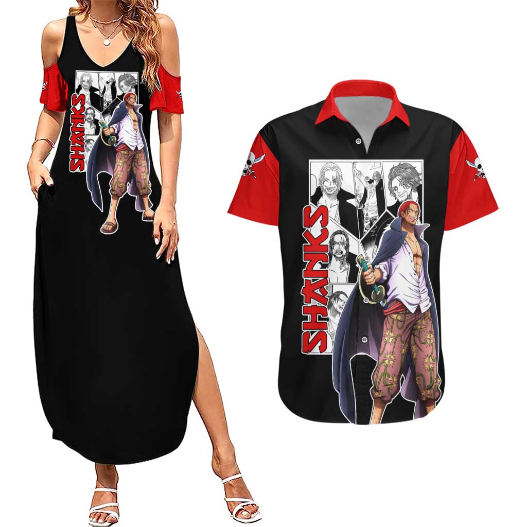 Yonko Shanks - One Piece Couples Matching Summer Maxi Dress and Hawaiian Shirt Anime Mix Manga Style