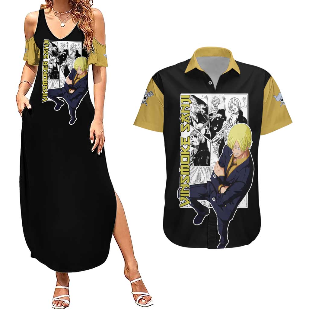 Vin Smoke Sanji - One Piece Couples Matching Summer Maxi Dress and Hawaiian Shirt Anime Mix Manga Style