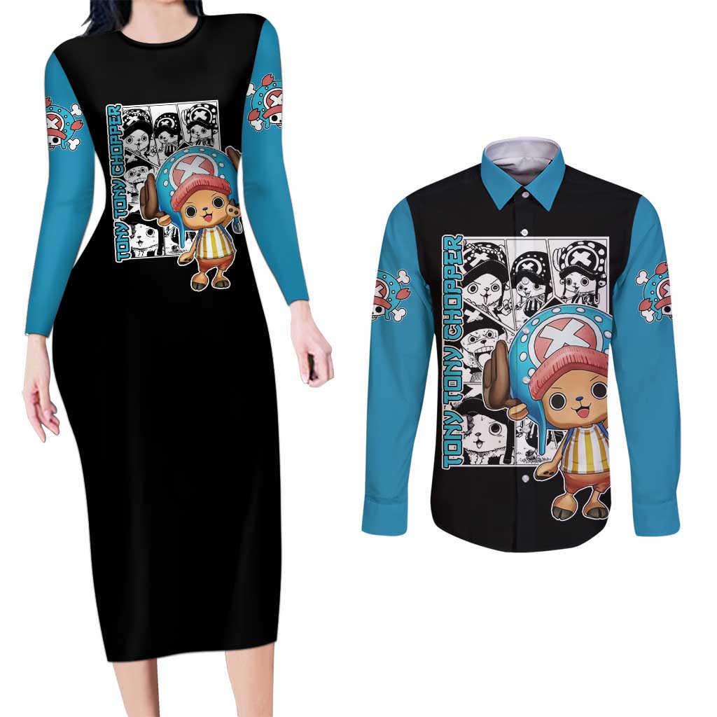 Tony Tony Chopper - One Piece Couples Matching Long Sleeve Bodycon Dress and Long Sleeve Button Shirt Anime Mix Manga Style