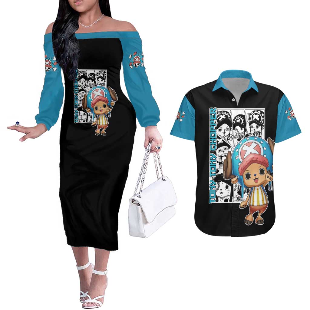 Tony Tony Chopper - One Piece Couples Matching Off The Shoulder Long Sleeve Dress and Hawaiian Shirt Anime Mix Manga Style