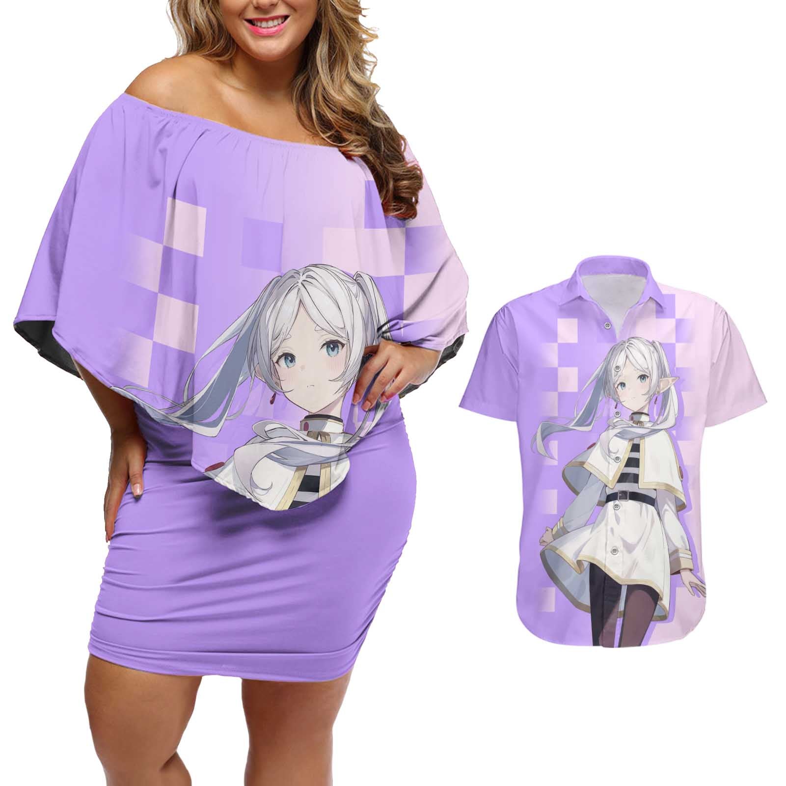 Frieren - Frieren Couples Matching Off Shoulder Short Dress and Hawaiian Shirt Anime Style