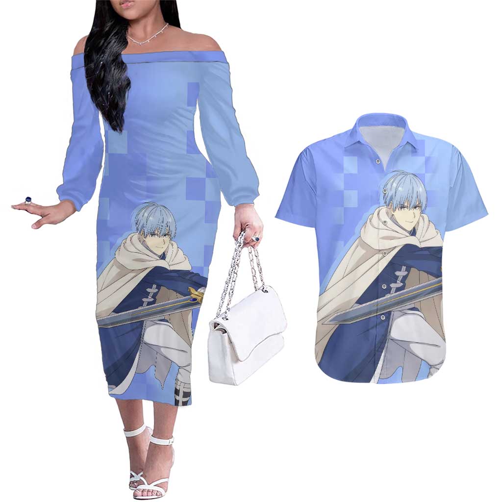 Himmel - Frieren Couples Matching Off The Shoulder Long Sleeve Dress and Hawaiian Shirt Anime Style