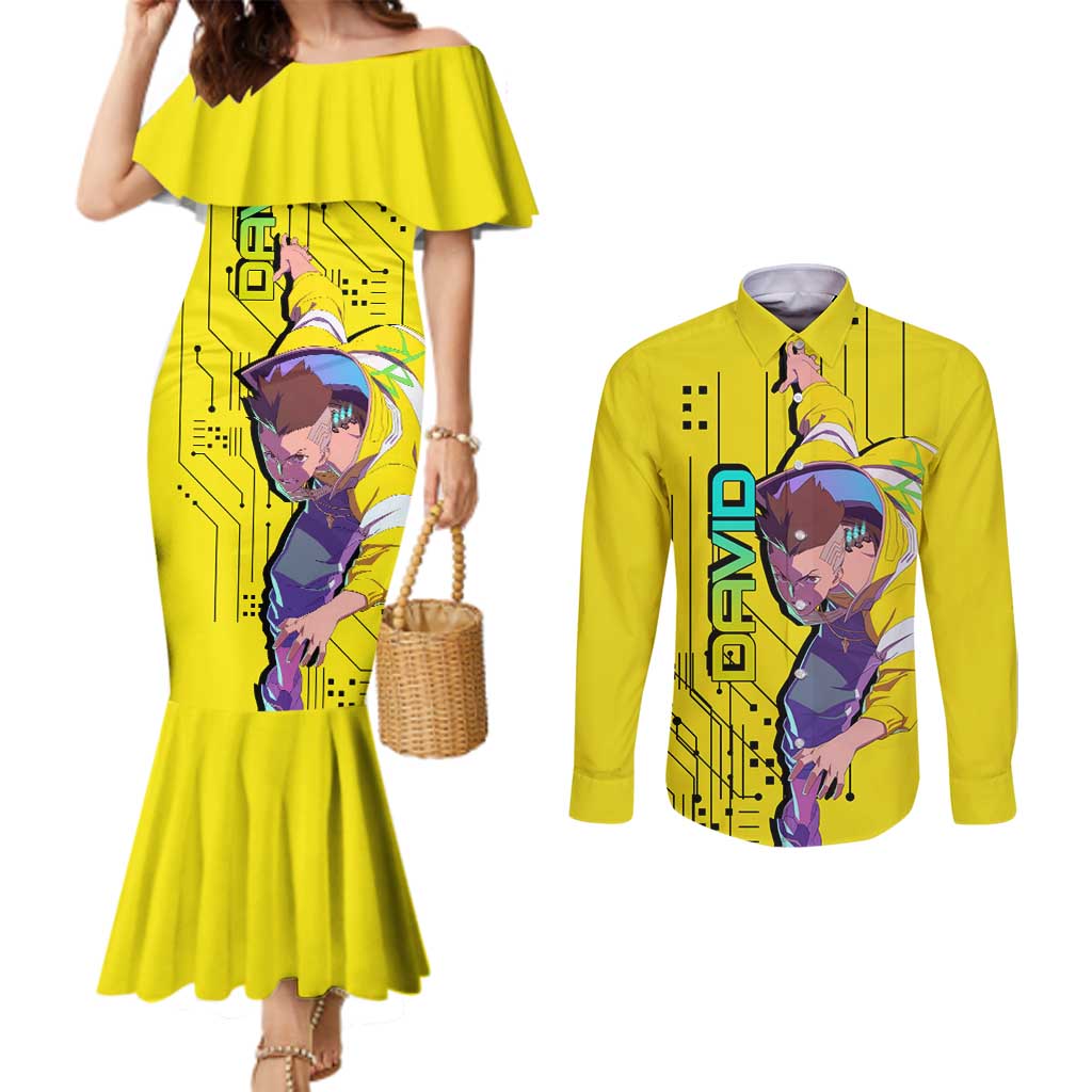 David - Cyberpunk Edgerunners Couples Matching Mermaid Dress and Long Sleeve Button Shirt Anime Style