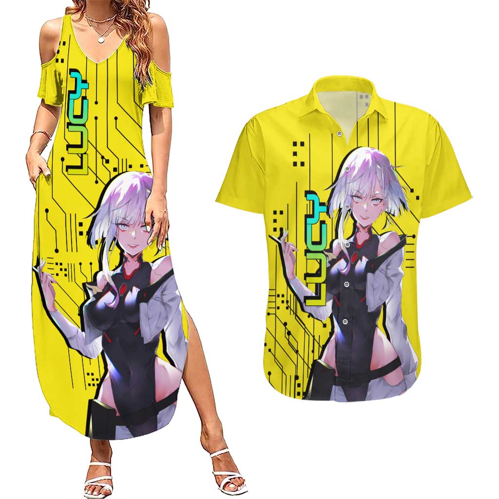 Lucy - Cyberpunk Edgerunners Couples Matching Summer Maxi Dress and Hawaiian Shirt Anime Style