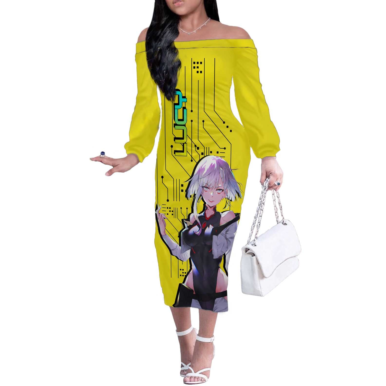 Lucy - Cyberpunk Edgerunners Off The Shoulder Long Sleeve Dress Anime Style