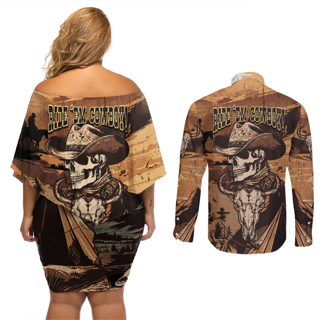 skull-cowboy-couples-matching-off-shoulder-short-dress-and-long-sleeve-button-shirts-rise-em-cowboy