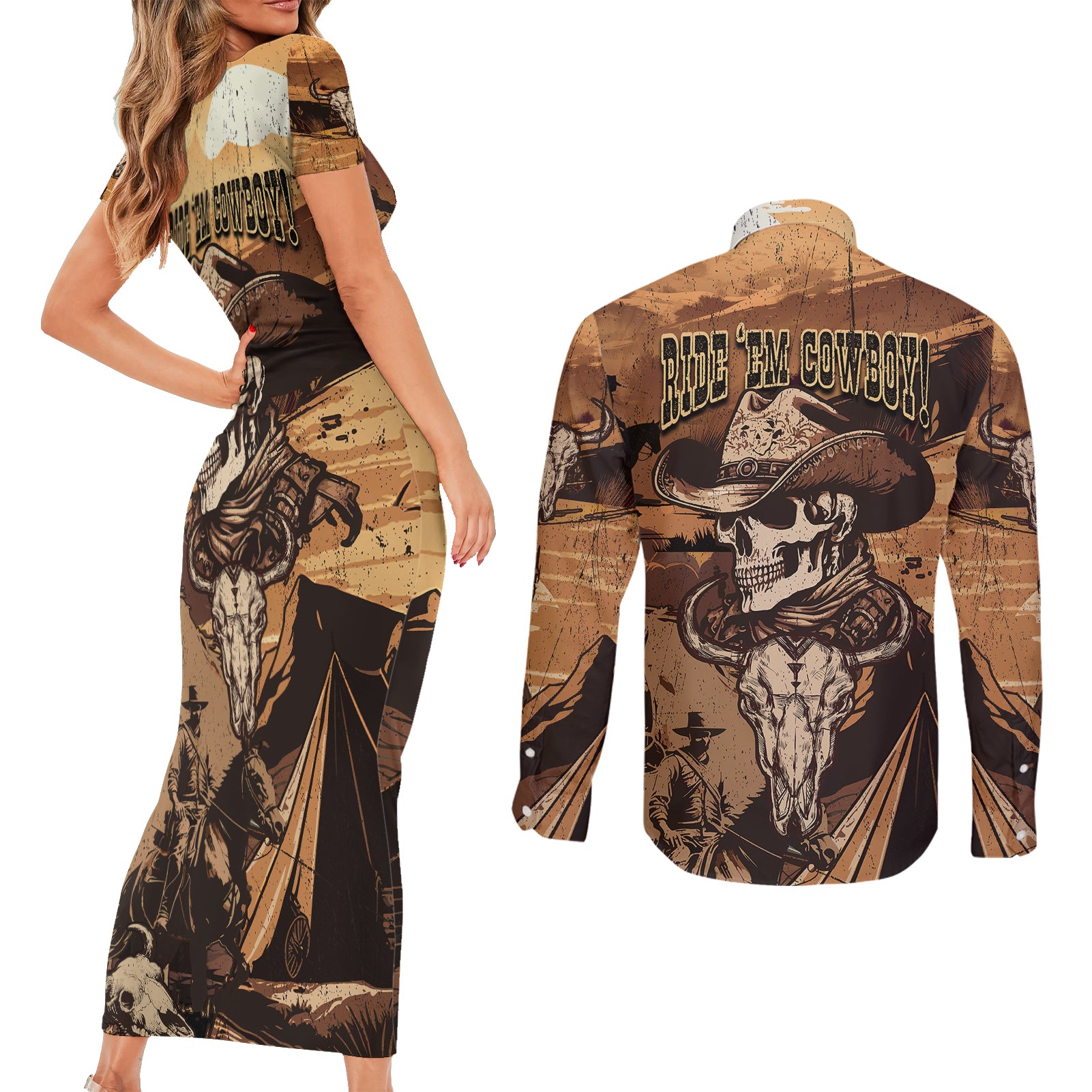 skull-cowboy-couples-matching-short-sleeve-bodycon-dress-and-long-sleeve-button-shirts-rise-em-cowboy