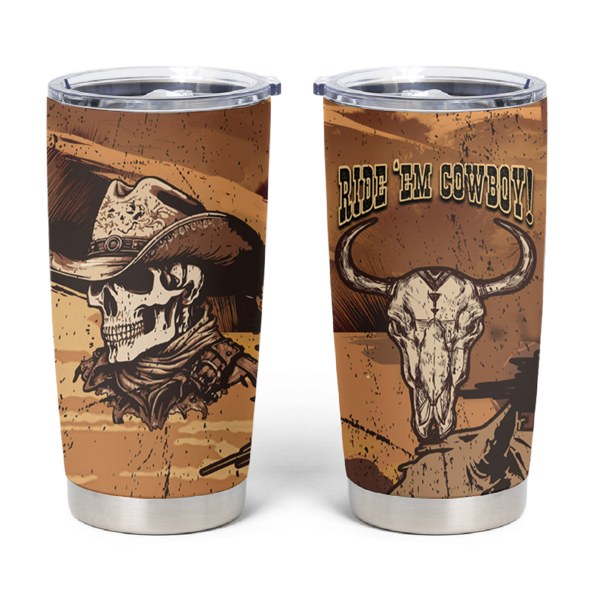 Skull Cowboy Tumbler Cup Rise Em Cowboy