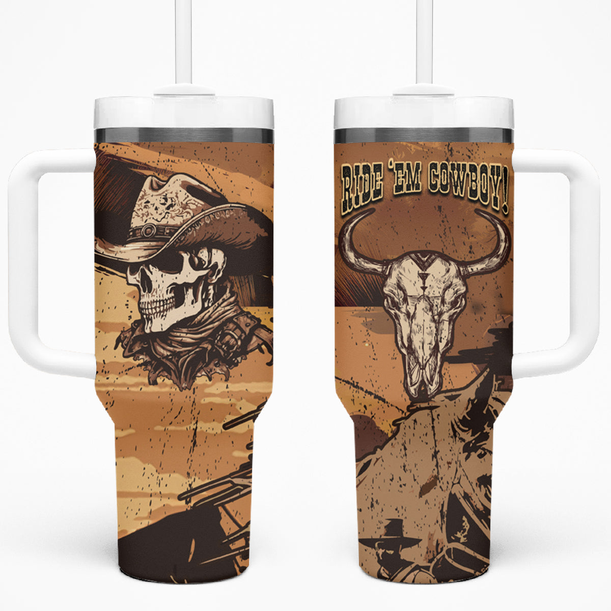 Skull Cowboy Tumbler With Handle Rise Em Cowboy