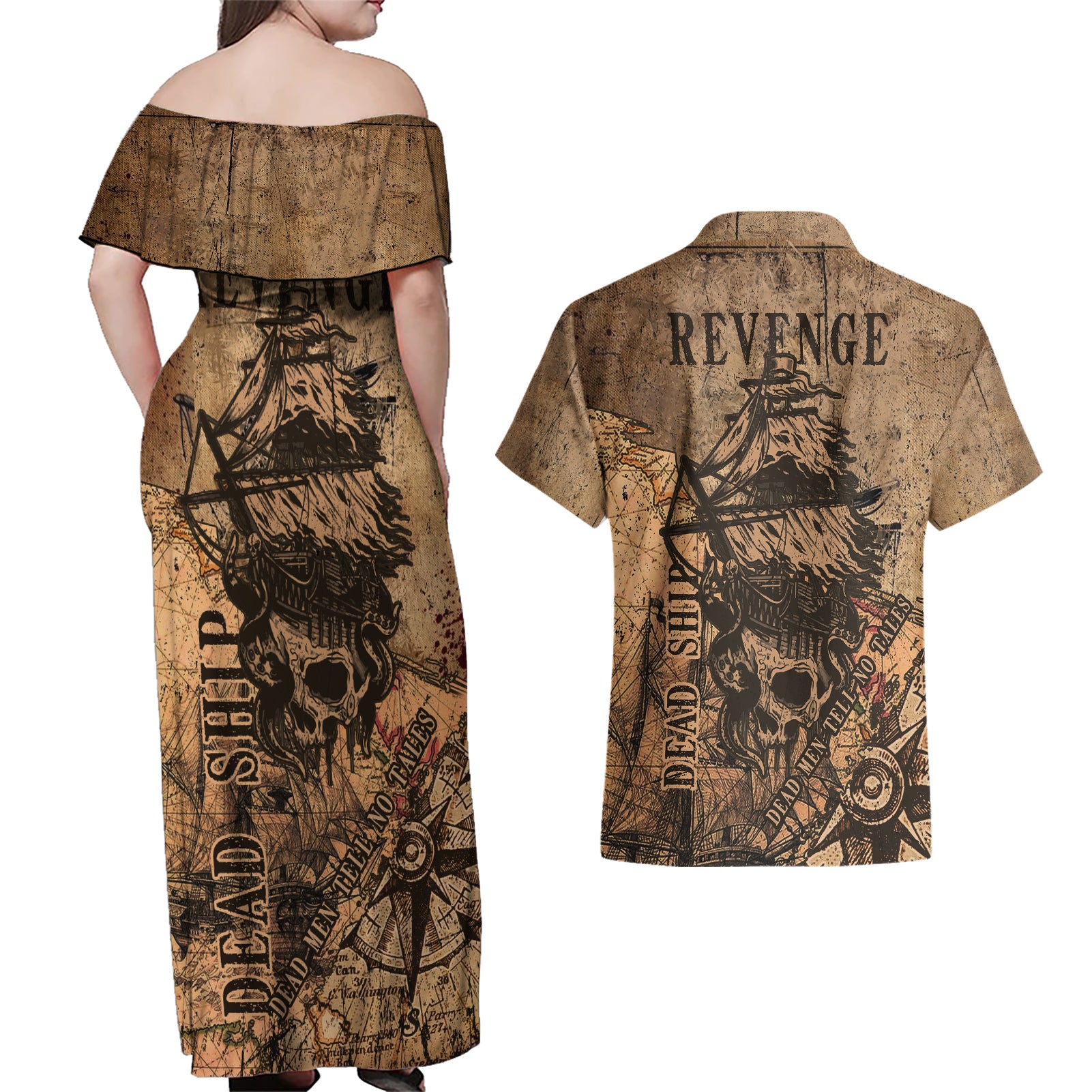 skull-pirate-couples-matching-off-shoulder-maxi-dress-and-hawaiian-shirt-revenge-vintage-style-art