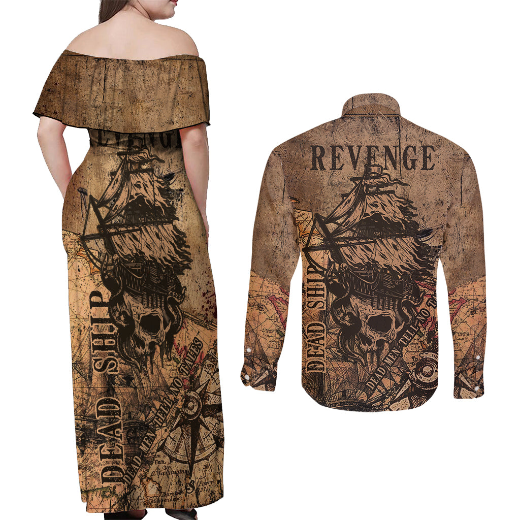 skull-pirate-couples-matching-off-shoulder-maxi-dress-and-long-sleeve-button-shirts-revenge-vintage-style-art