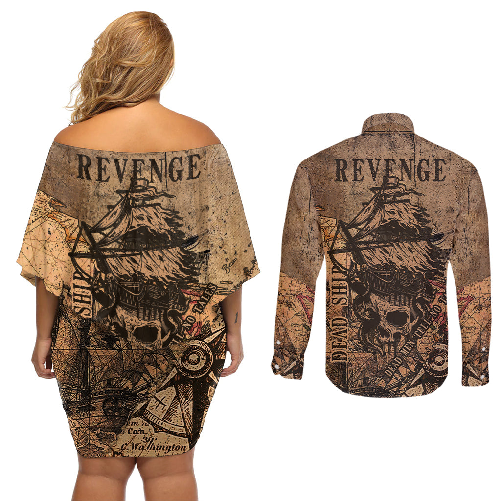 skull-pirate-couples-matching-off-shoulder-short-dress-and-long-sleeve-button-shirts-revenge-vintage-style-art