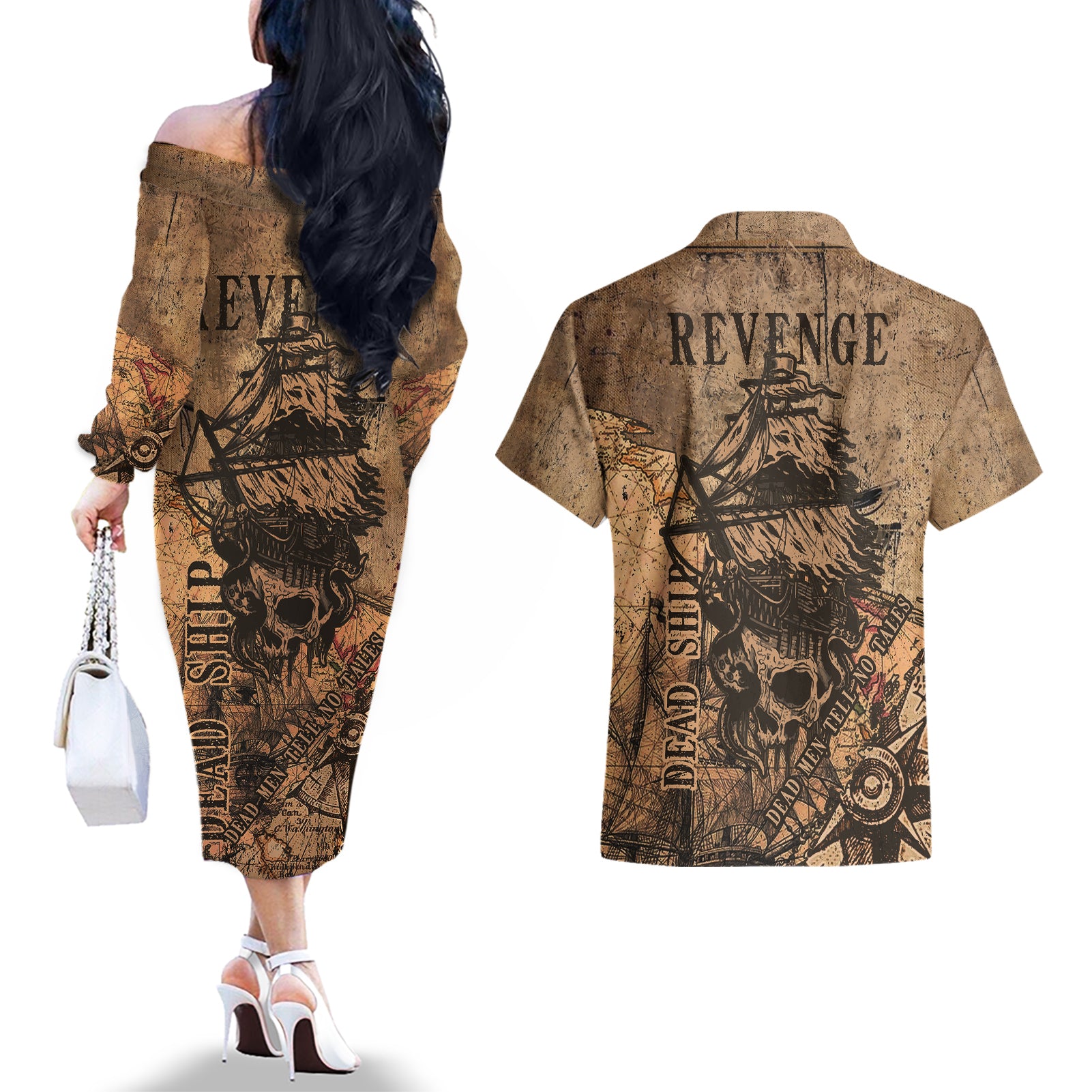 skull-pirate-couples-matching-off-the-shoulder-long-sleeve-dress-and-hawaiian-shirt-revenge-vintage-style-art