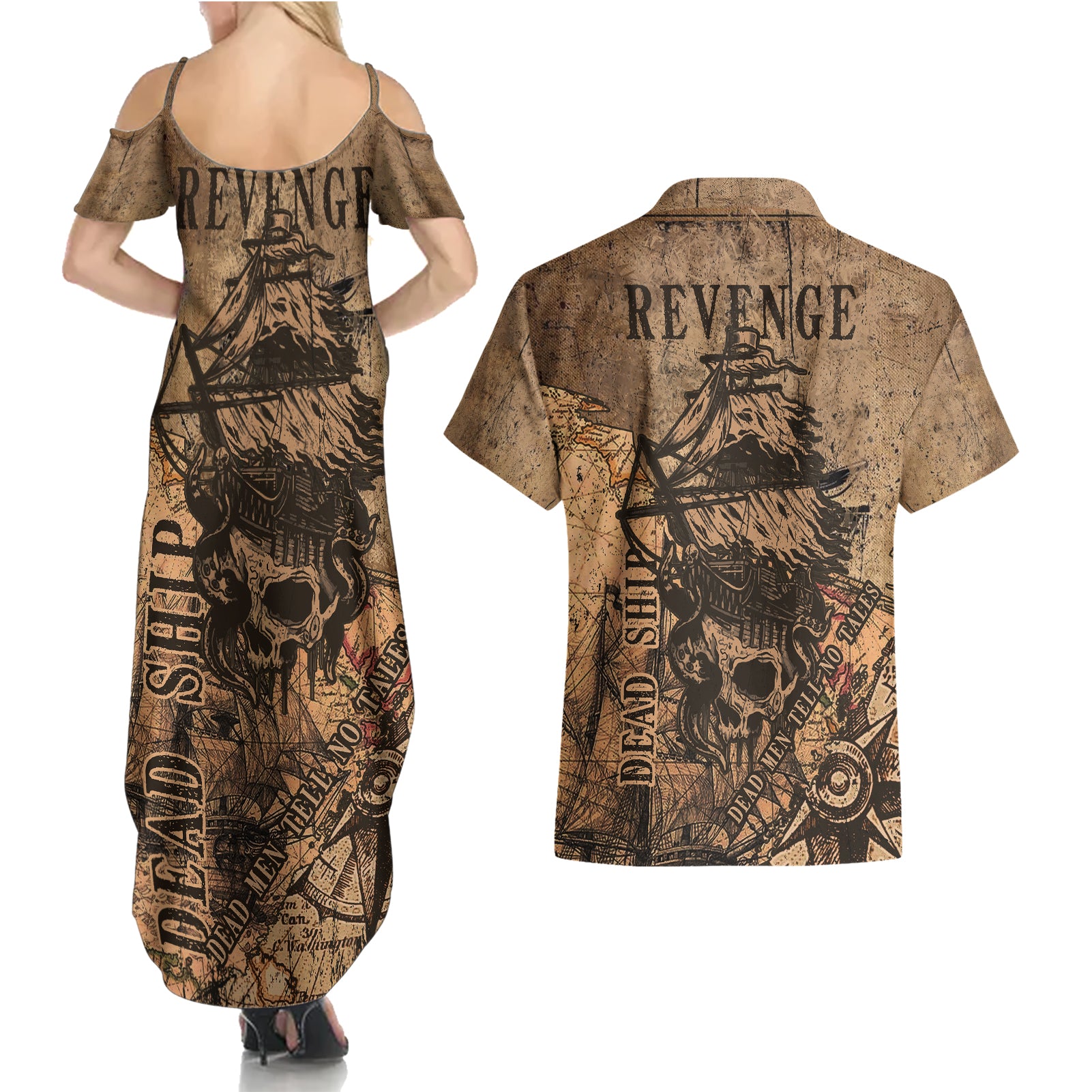 skull-pirate-couples-matching-summer-maxi-dress-and-hawaiian-shirt-revenge-vintage-style-art