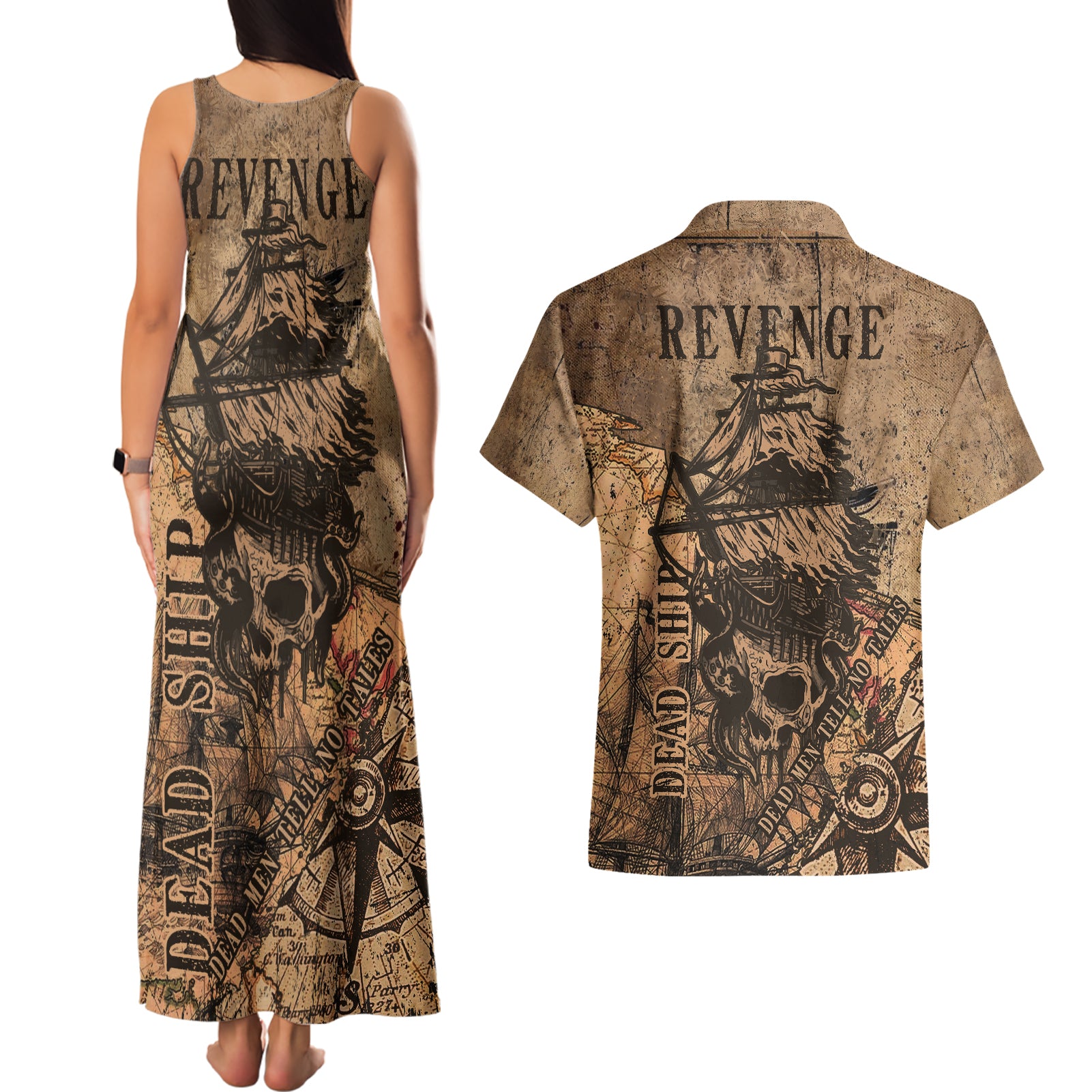 skull-pirate-couples-matching-tank-maxi-dress-and-hawaiian-shirt-revenge-vintage-style-art