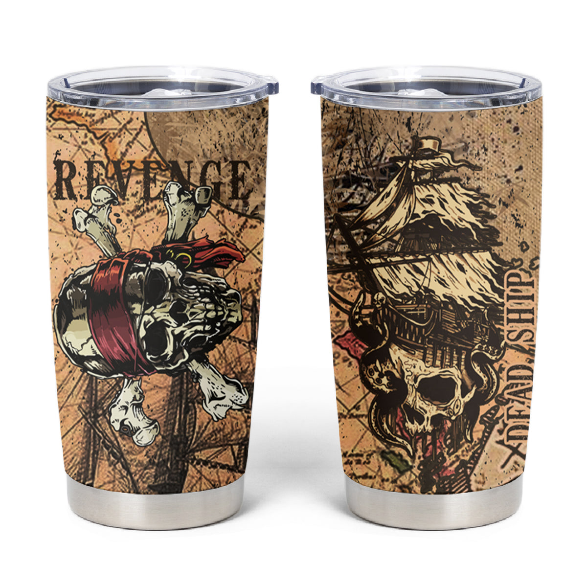 Skull Pirate Tumbler Cup Revenge Vintage Style Art