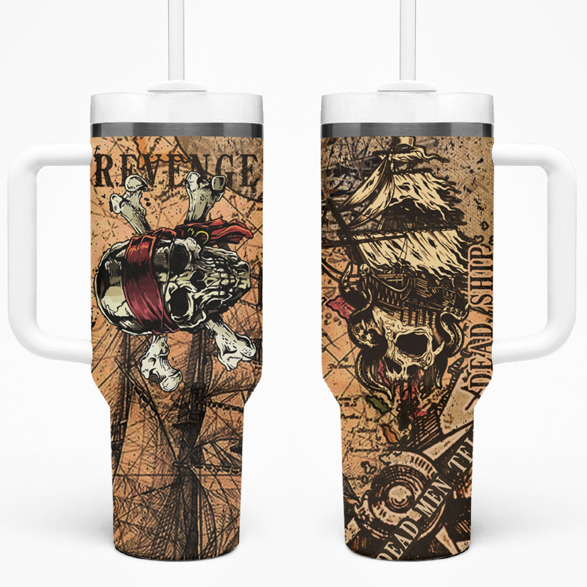 Skull Pirate Tumbler With Handle Revenge Vintage Style Art