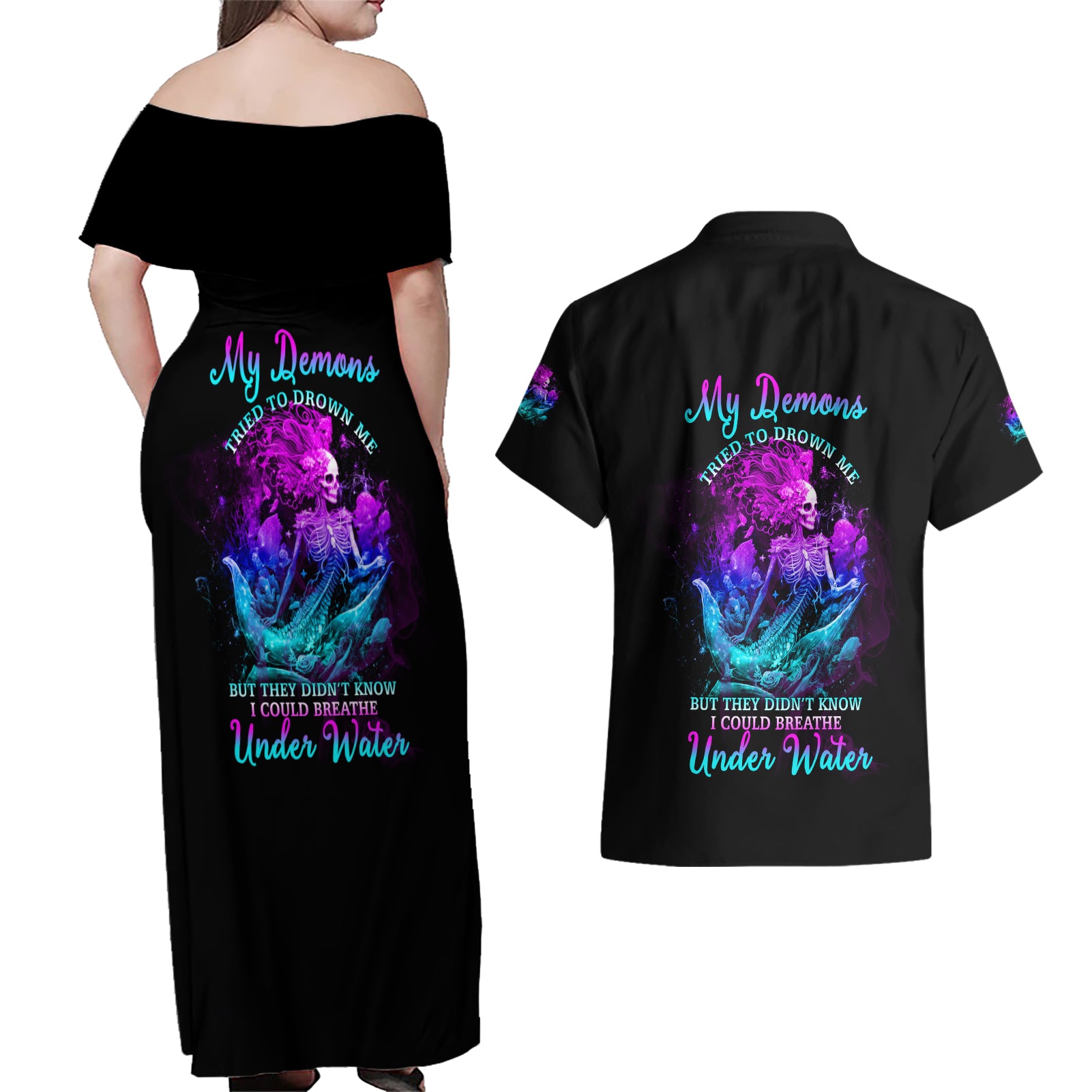 my-demons-tried-to-drown-me-mermaid-couples-matching-off-shoulder-maxi-dress-and-hawaiian-shirt