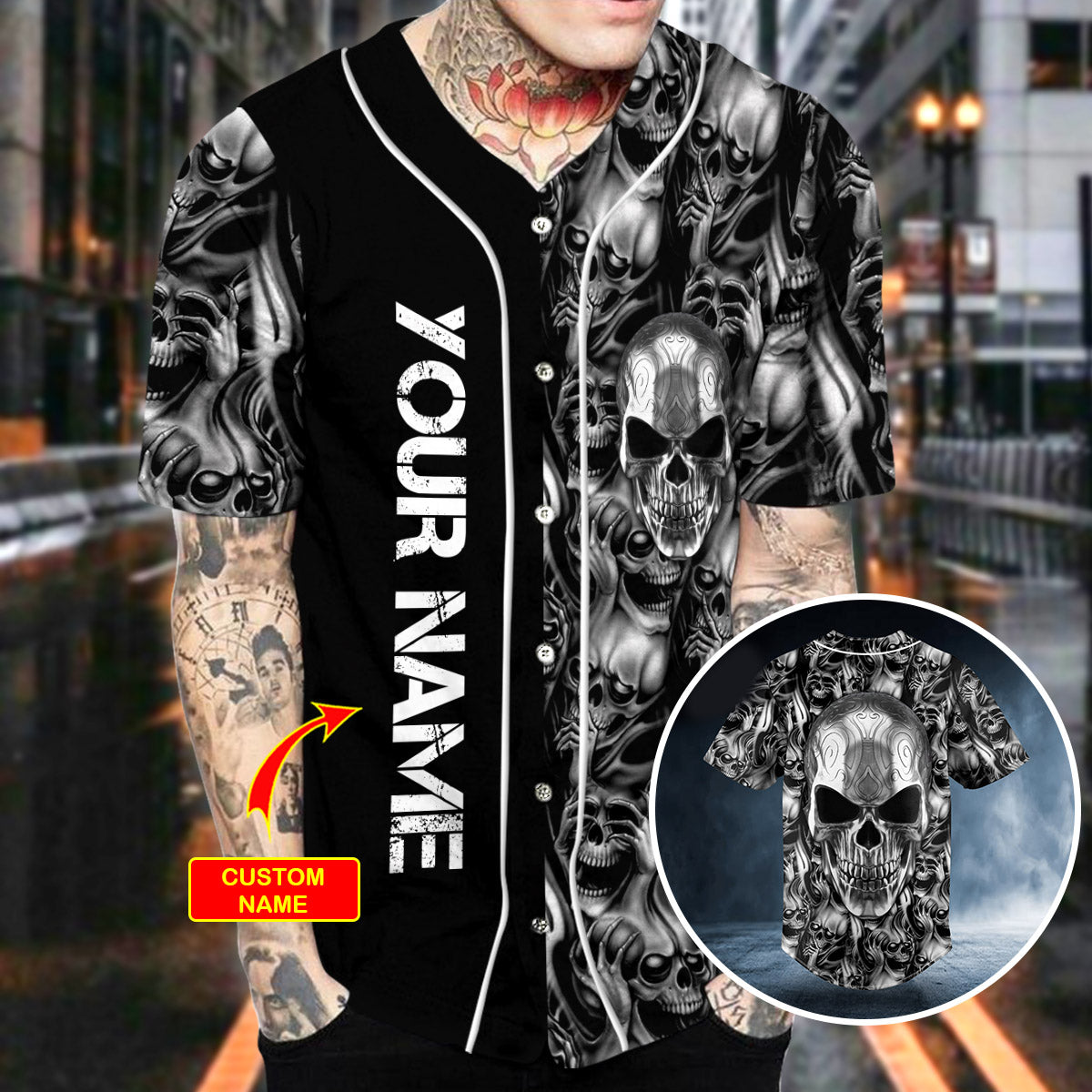 Black IDC IDK IDGAF Tribal Tattoos Metal Skull Personalized Baseball Jersey